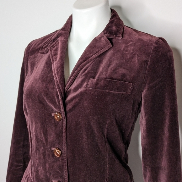 J Crew burgundy purple velvet collared v neck button up blazer jacket XS - Picture 3 of 10
